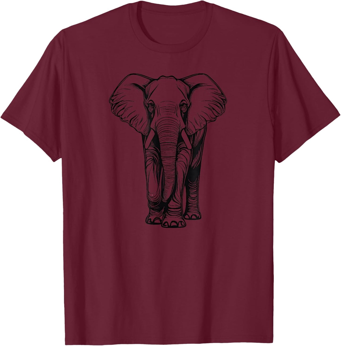Cute Elephant, simple line drawing, conservation T-Shirt - T-Shirt | Maroon
