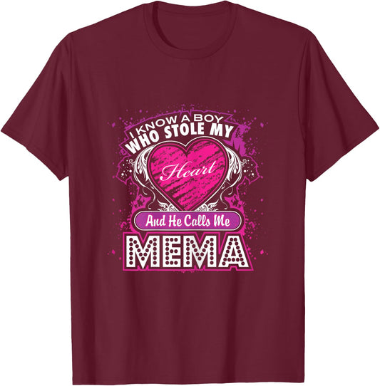 A Boy who stole my Heart and He calls me Mema T Shirt Gift T-Shirt - T-Shirt | Maroon