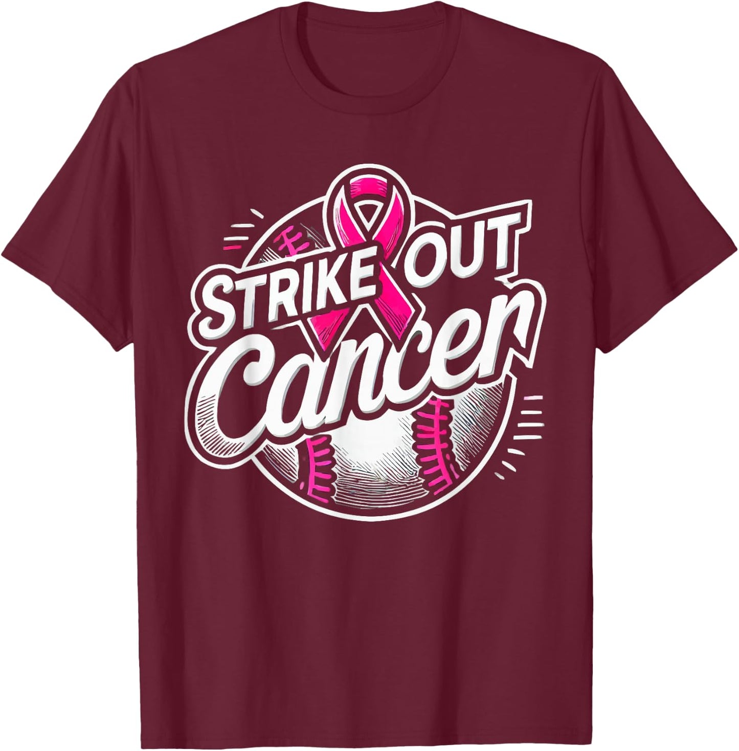 Baseball Breast Cancer Awareness Month Pink Ribbon T-Shirt - T-Shirt | Maroon