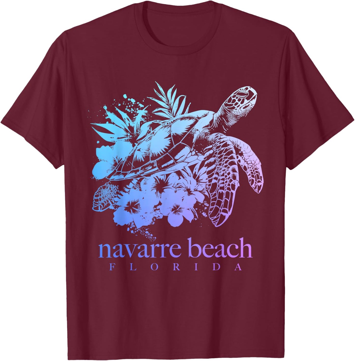 Navarre Beach Florida Turtle Flowers Surfer Souvenir T-Shirt - T-Shirt | Maroon