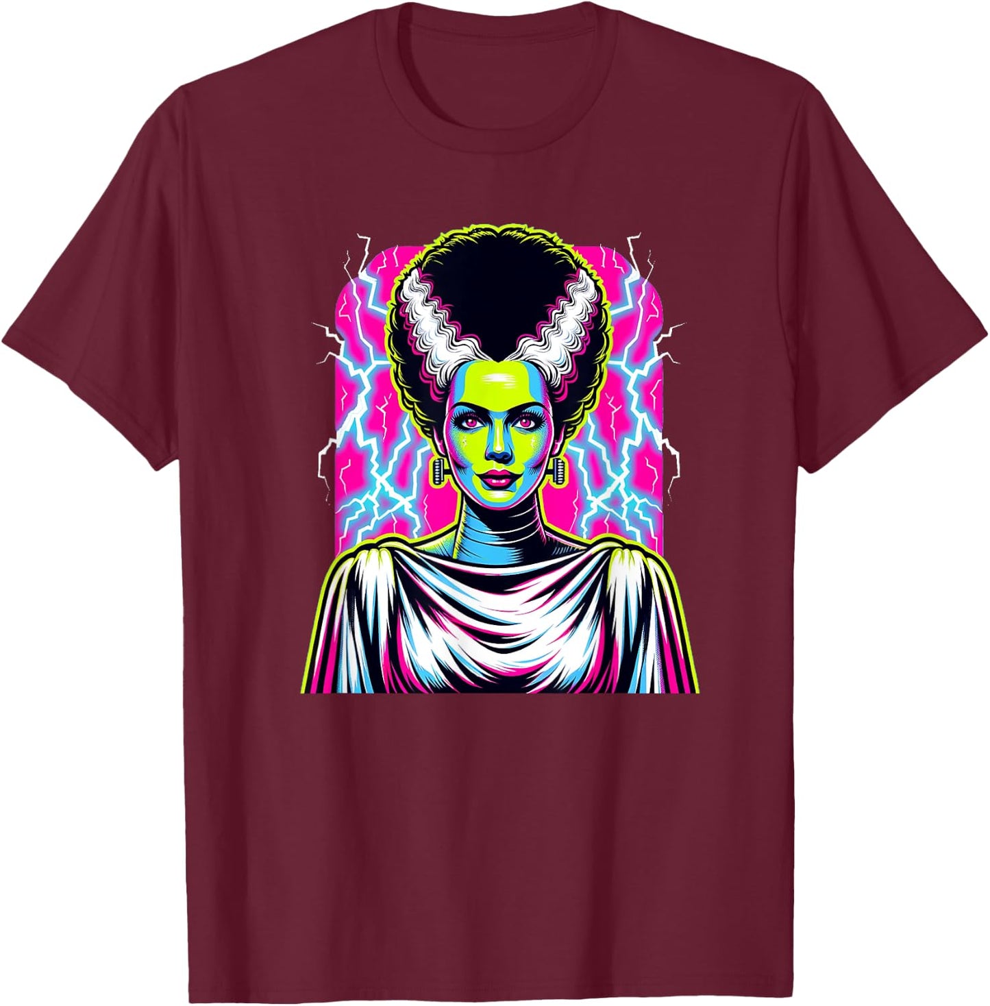 Bride of Frankenstein Bride Vibrant Classic Halloween Horror T-Shirt - T-Shirt | Maroon