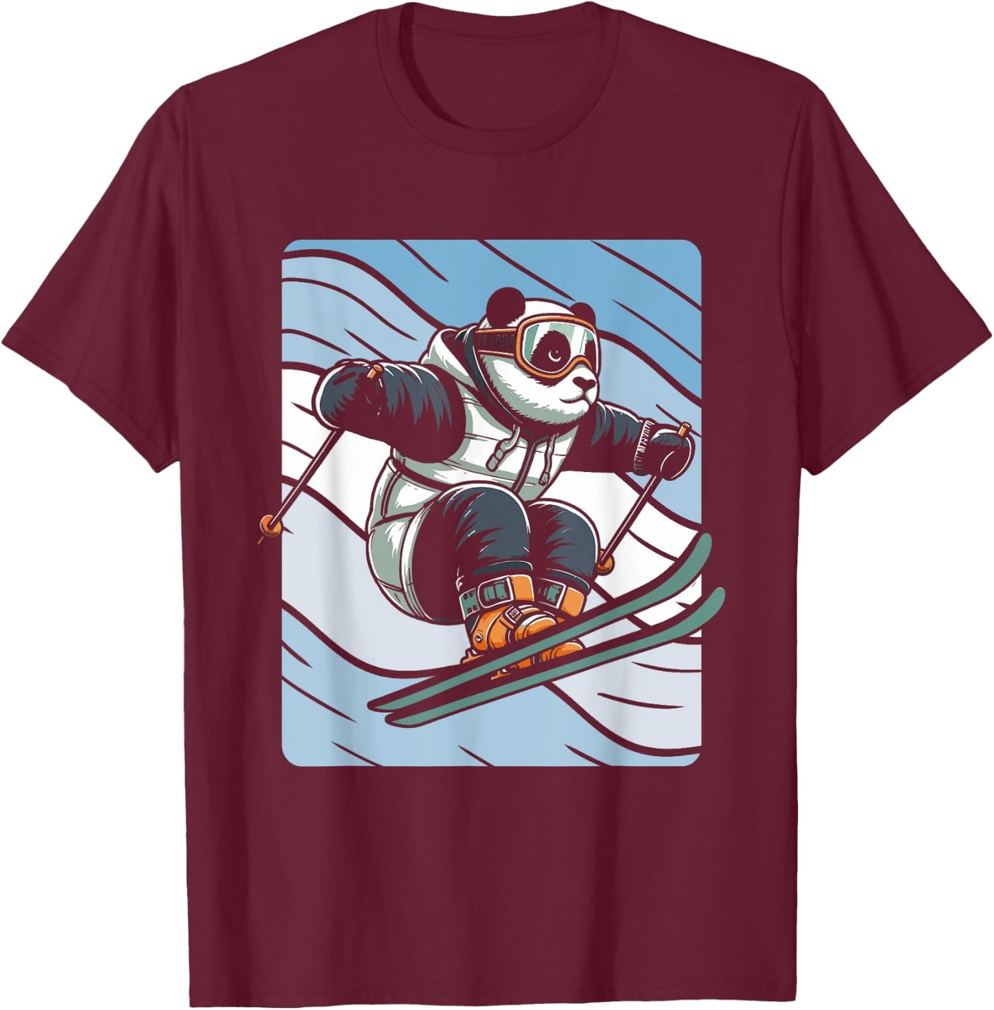 Slalom Skiing Panda Ski Skier T-Shirt - T-Shirt | Maroon