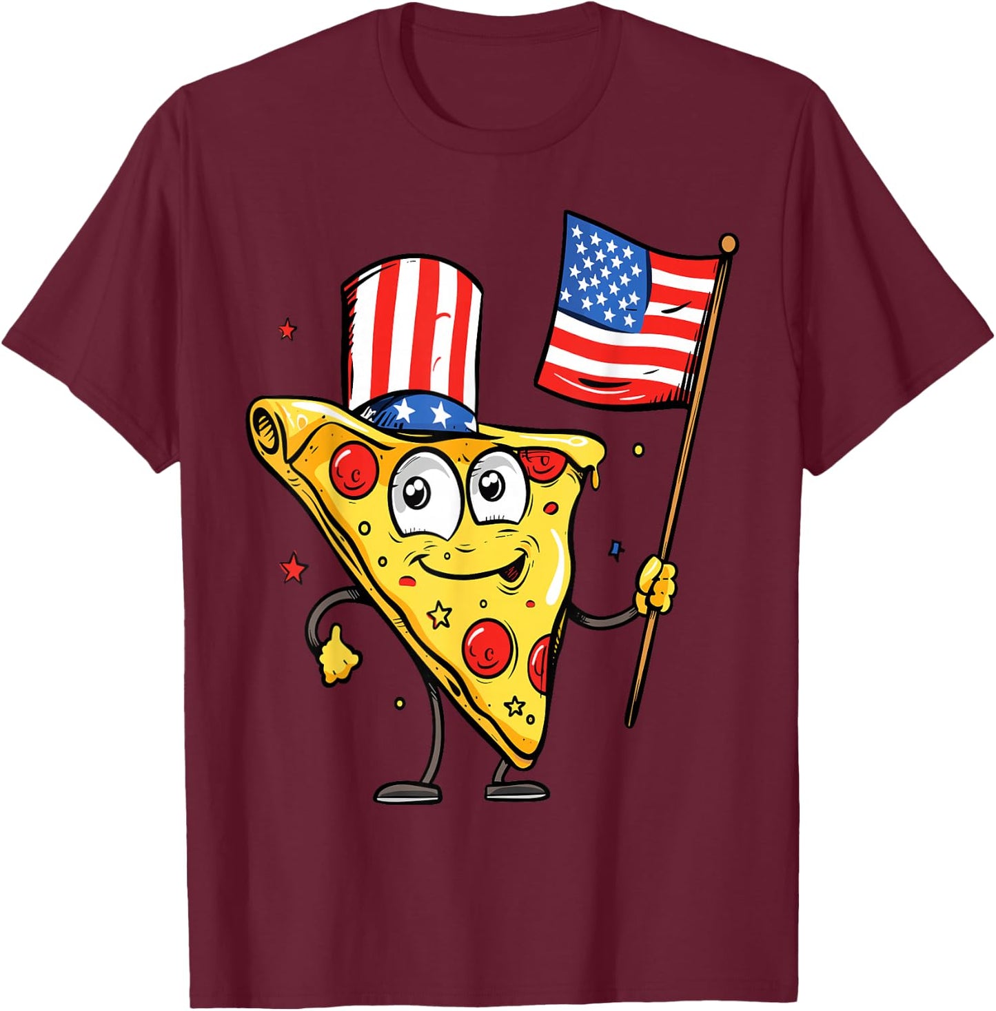 Funny Pizza USA American Flag 4th of July Food Patriotic T-Shirt - T-Shirt | Maroon