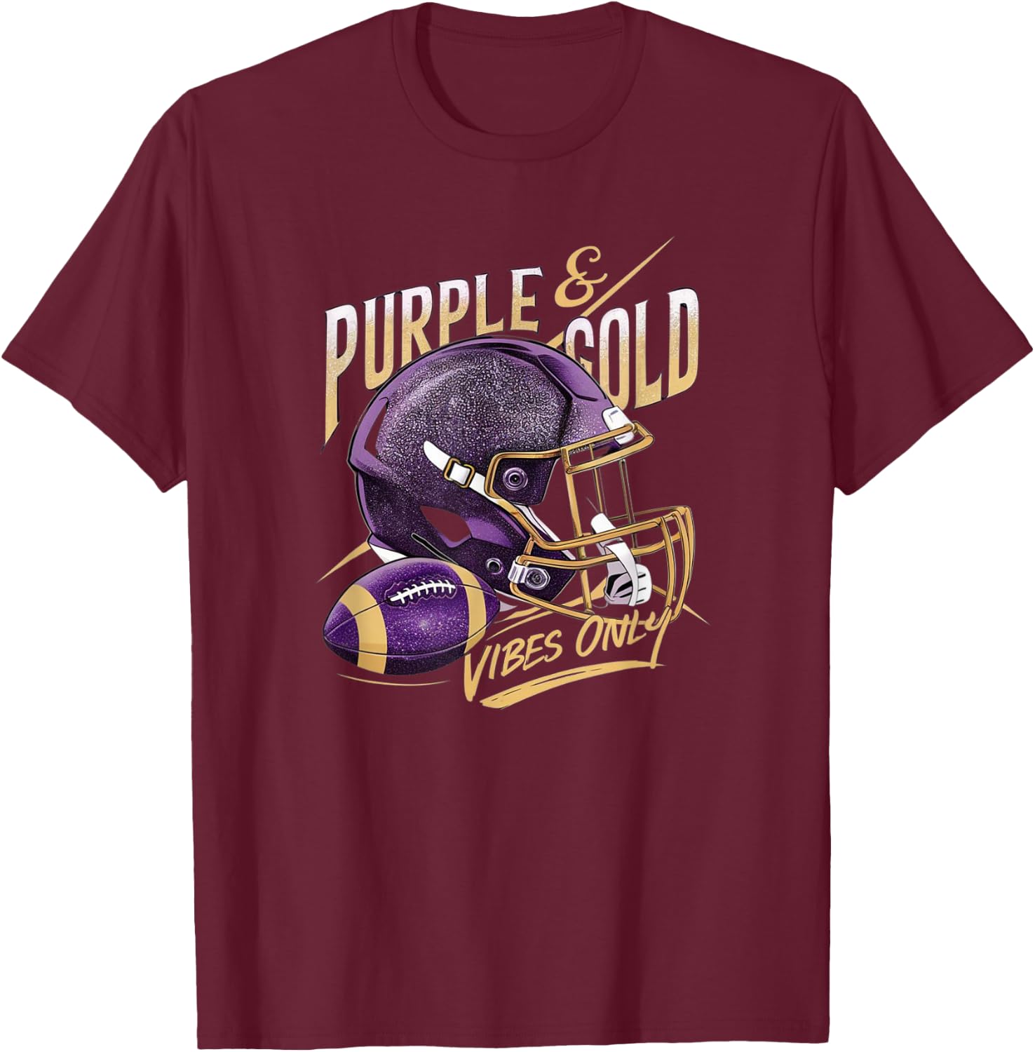 Purple & Gold Vibes Only Football Player Team Matching T-Shirt - T-Shirt | Maroon