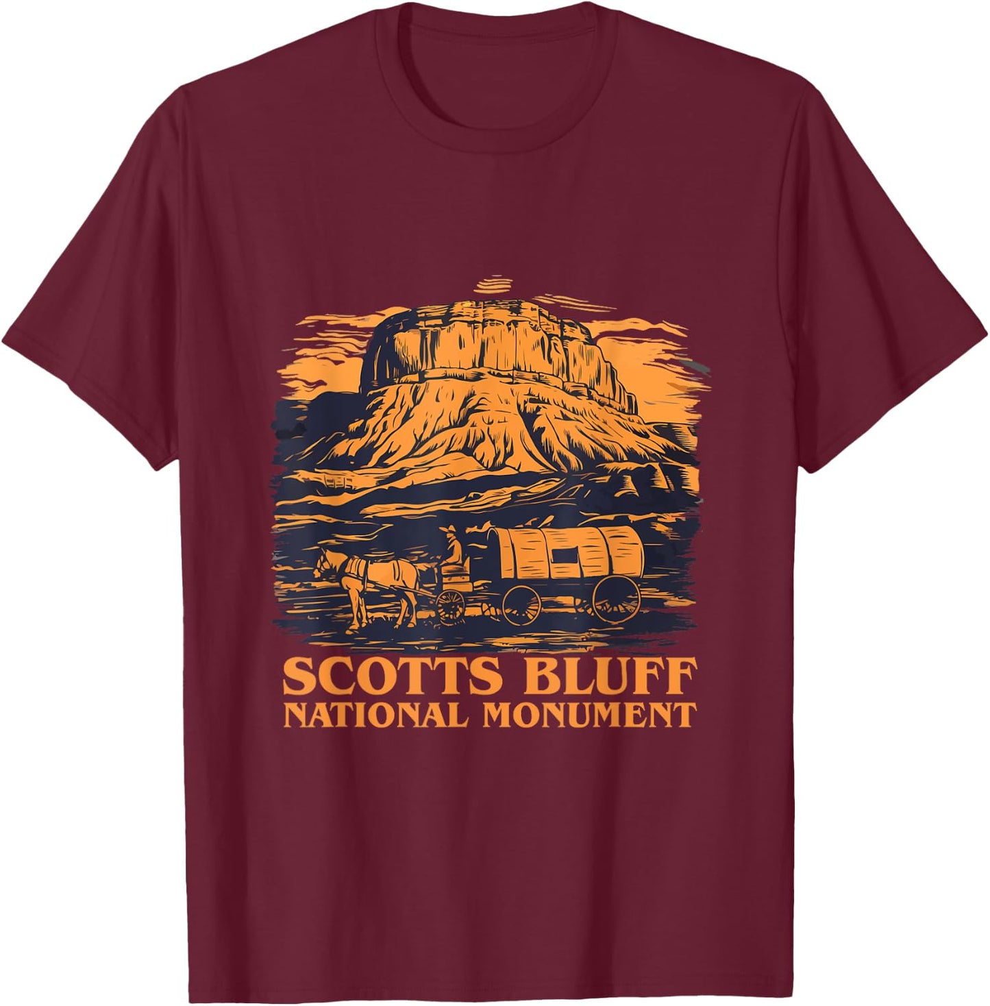 Scotts Bluff National Monument Horse cart Outfit T-Shirt - T-Shirt | Maroon
