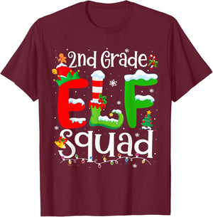 2nd Grade Elf Squad Funny Teacher Christmas Students T-Shirt - T-Shirt | Maroon