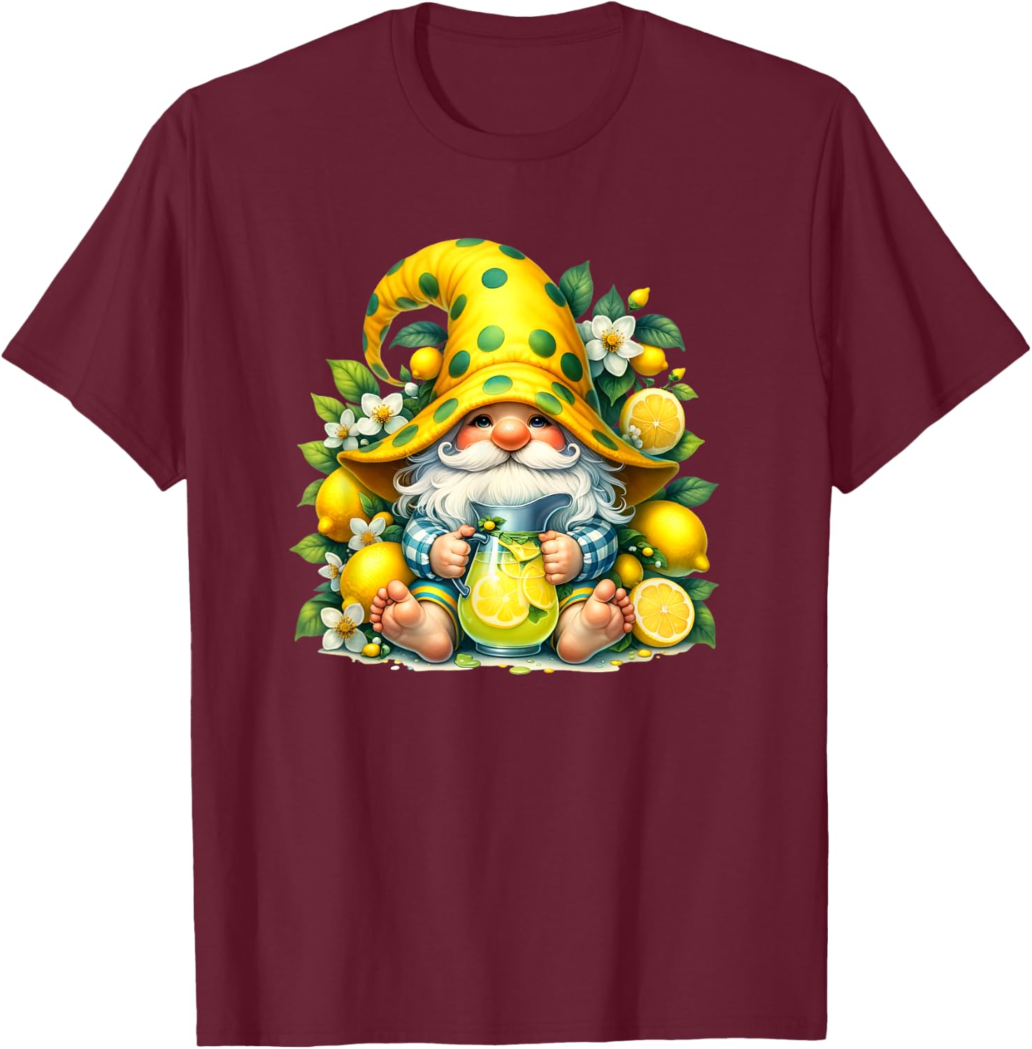 Lemonade Gnome And Men Lemon Fruits For Summer T-Shirt - T-Shirt | Maroon