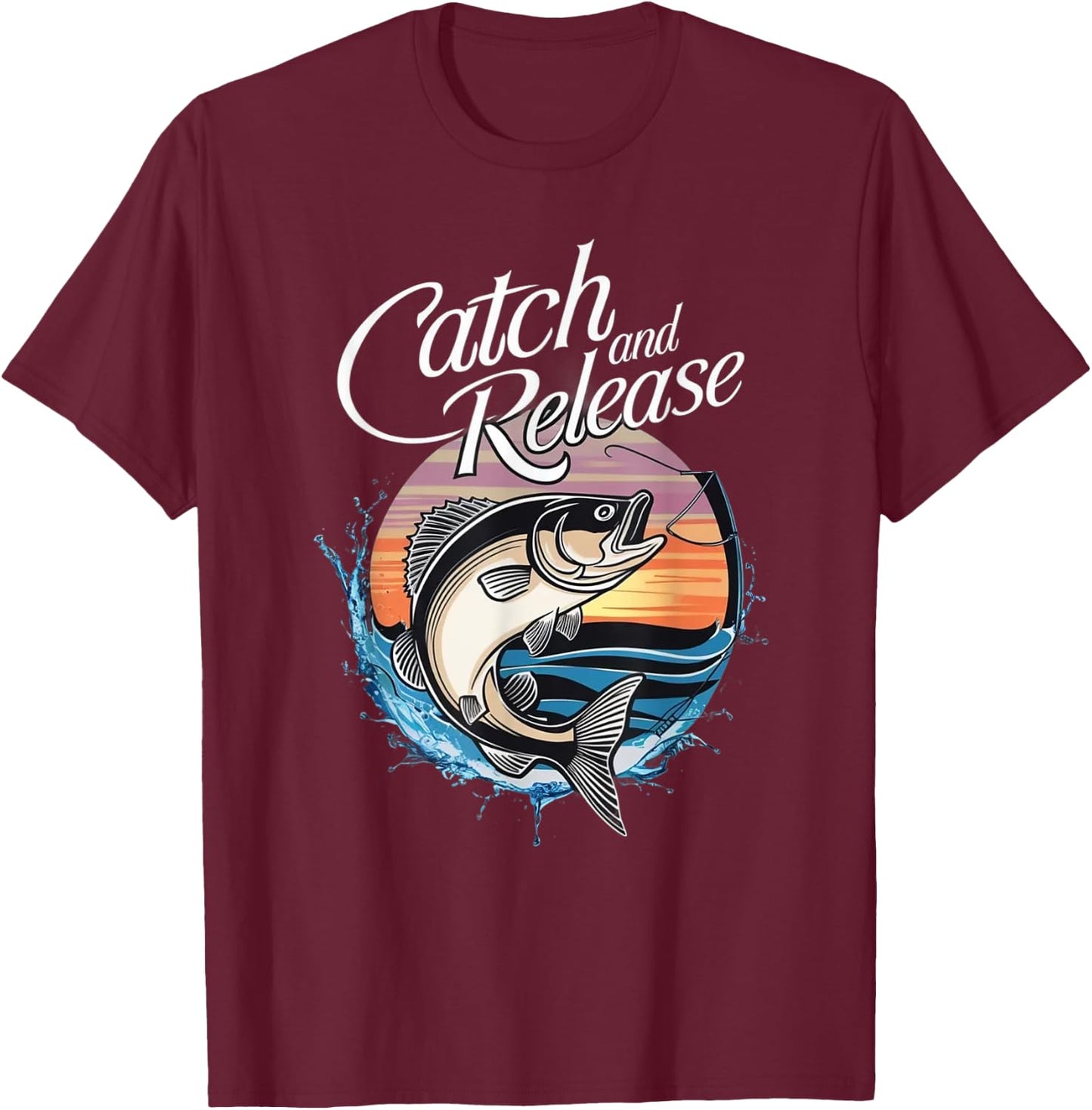 Catch and Release Fish Sunset Fishing T-Shirt - T-Shirt | Maroon
