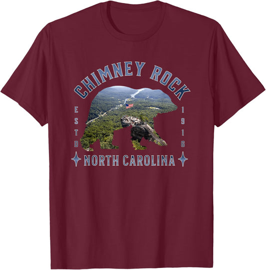 NC Black Bear Chimney Rock State Park Skyline North Carolina T-Shirt - T-Shirt | Maroon