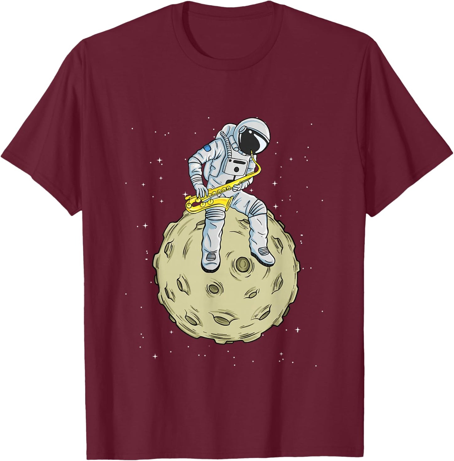 Astronaut Saxophone Player Saxophonist Jazz Brass Music T-Shirt - T-Shirt | Maroon