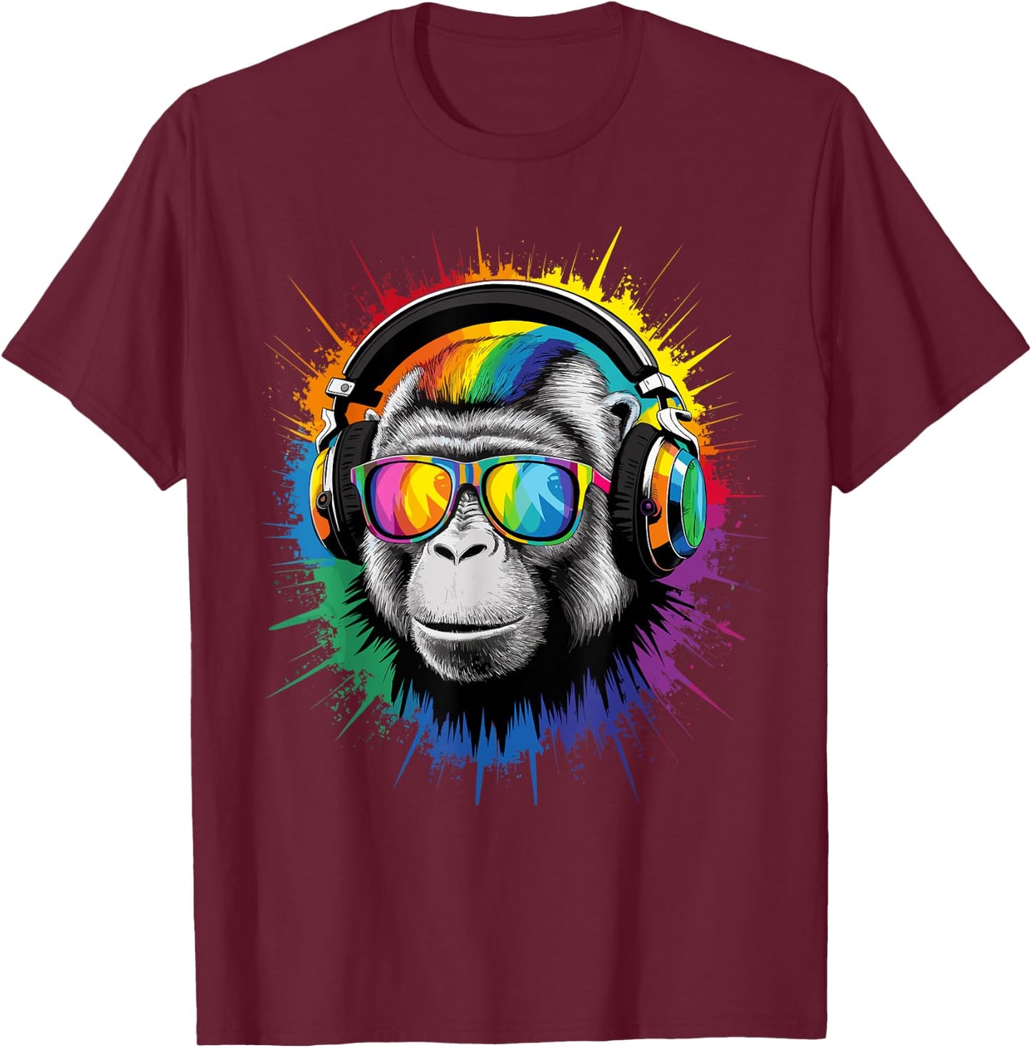 Cool Pop Art Techno Rave EDM Festival Party Monkey DJ T-Shirt - T-Shirt | Maroon