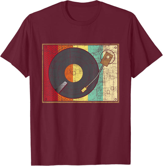 Retro Vintage Vinyl Record Player - Turntable Music Lover T-Shirt - T-Shirt | Maroon