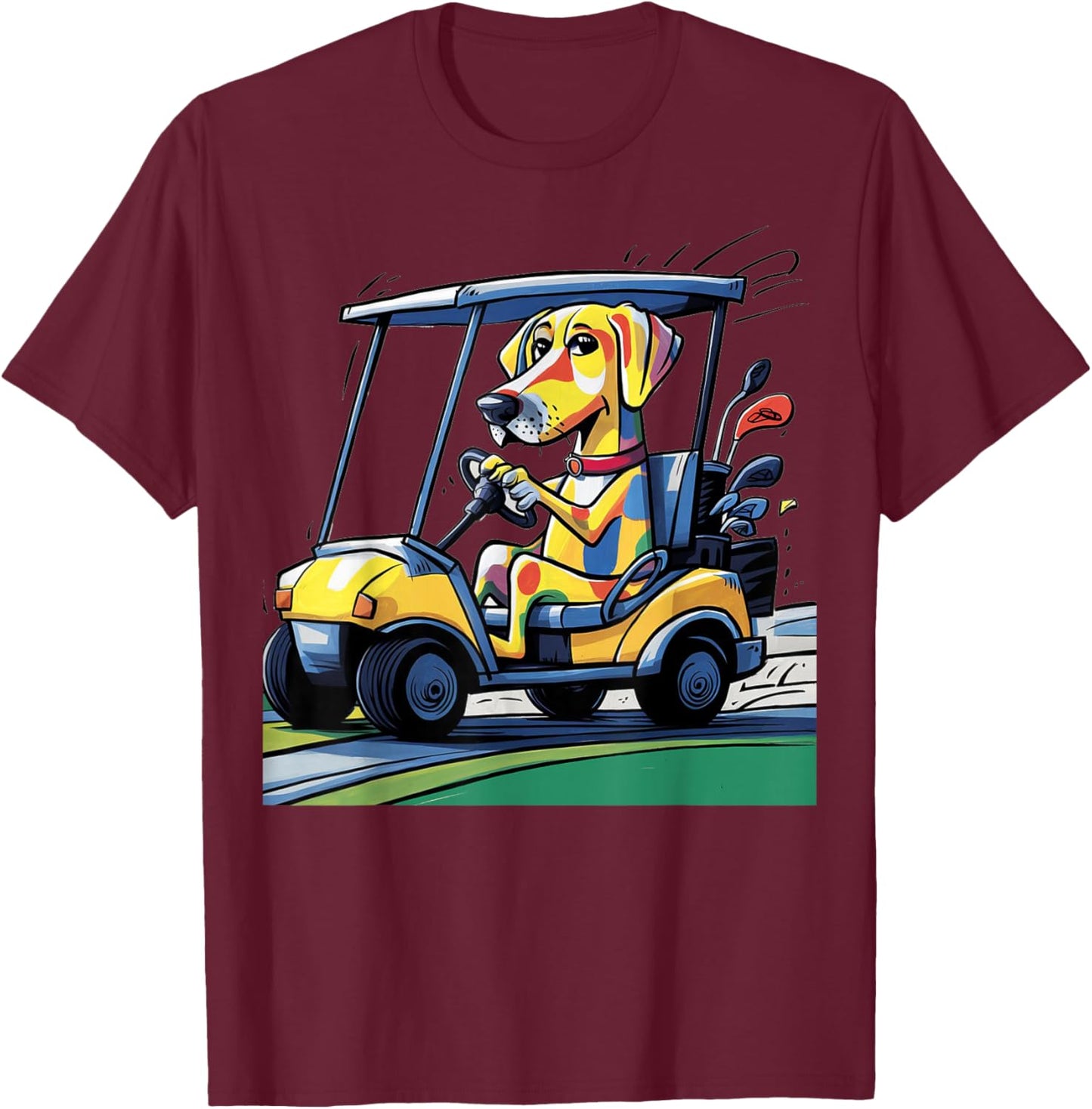 Smileteessports Funny Yellow Lab Dog Driving Golf Cart Women Girls Kids T-Shirt - T-Shirt | Maroon