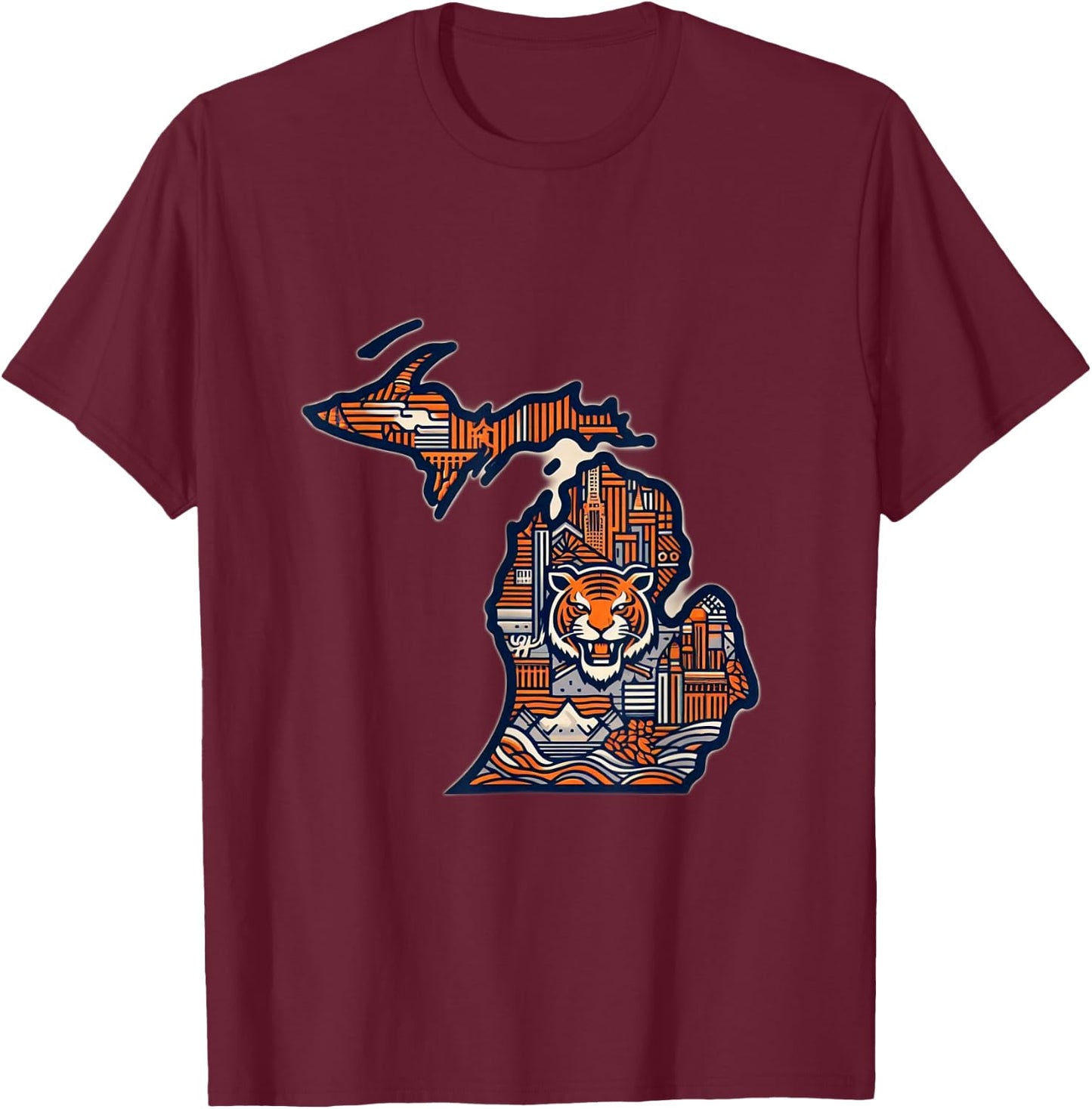Michigan Vintage Detroit Design T-Shirt - T-Shirt | Maroon