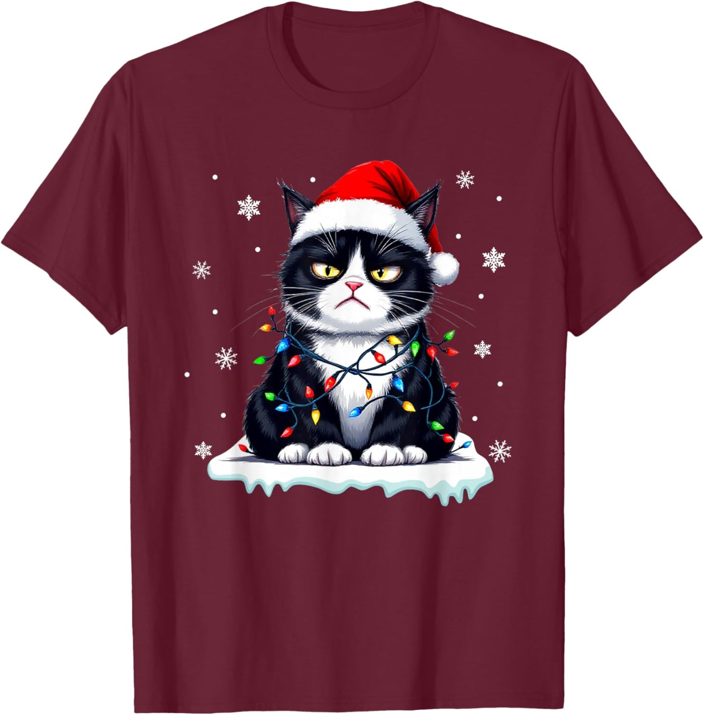 Christmas Pajamas Men Women Boys Girls Funny Cat T-Shirt - T-Shirt | Maroon