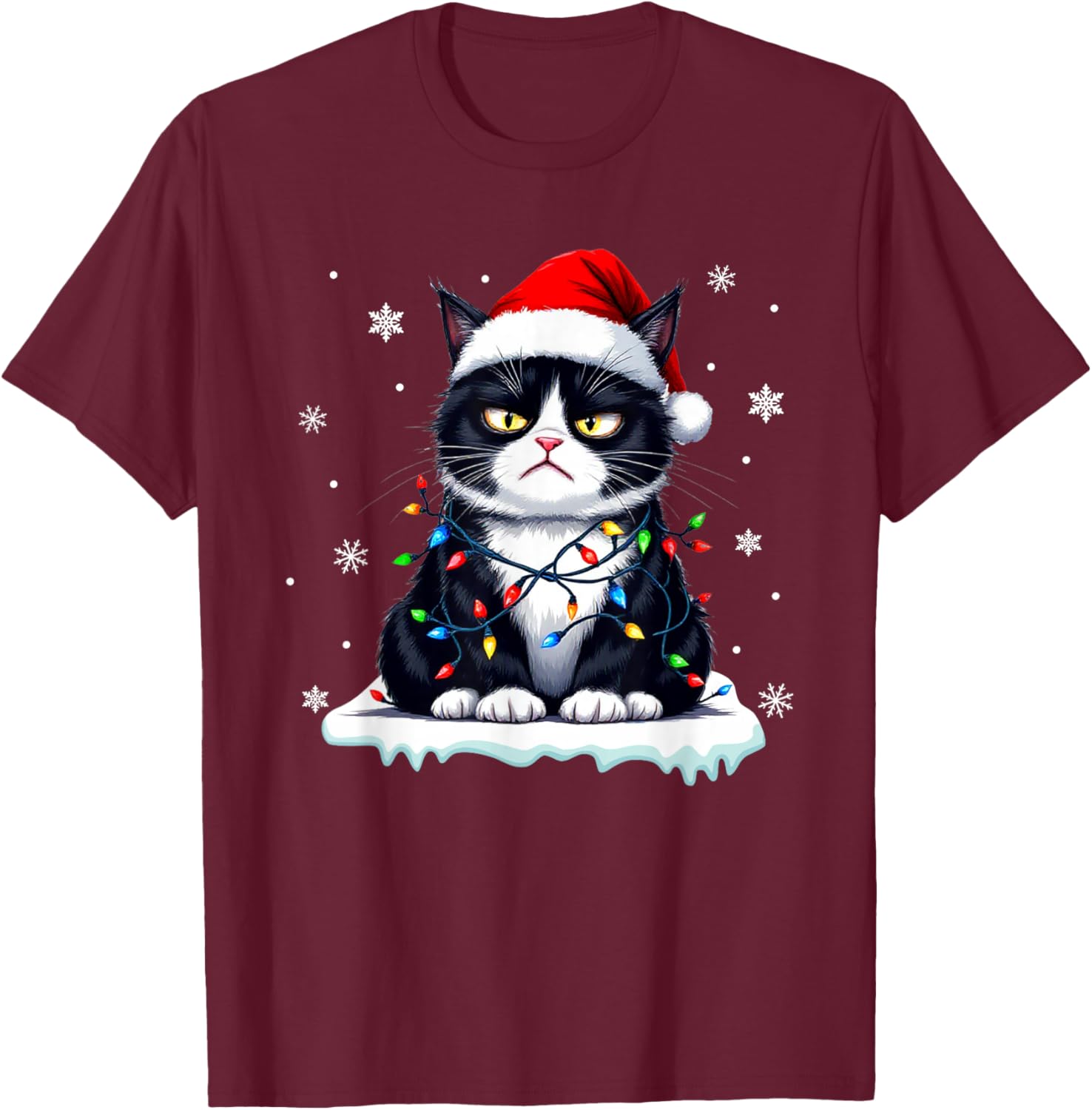 Christmas Pajamas Men Women Boys Girls Funny Cat T-Shirt - T-Shirt | Maroon