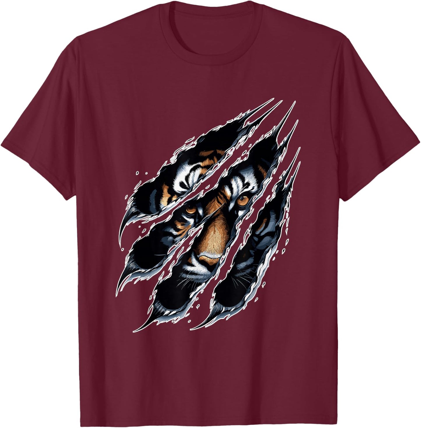 Fierce Tiger Eye Claw Silhouette Wild Cat Tigers T-Shirt - T-Shirt | Maroon