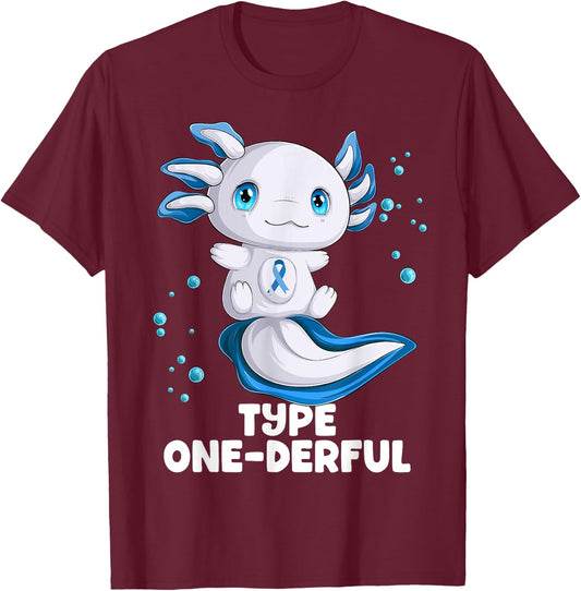 Axolotl Type One Diabetes Awareness Type Onederful T1D T-Shirt - T-Shirt | Maroon