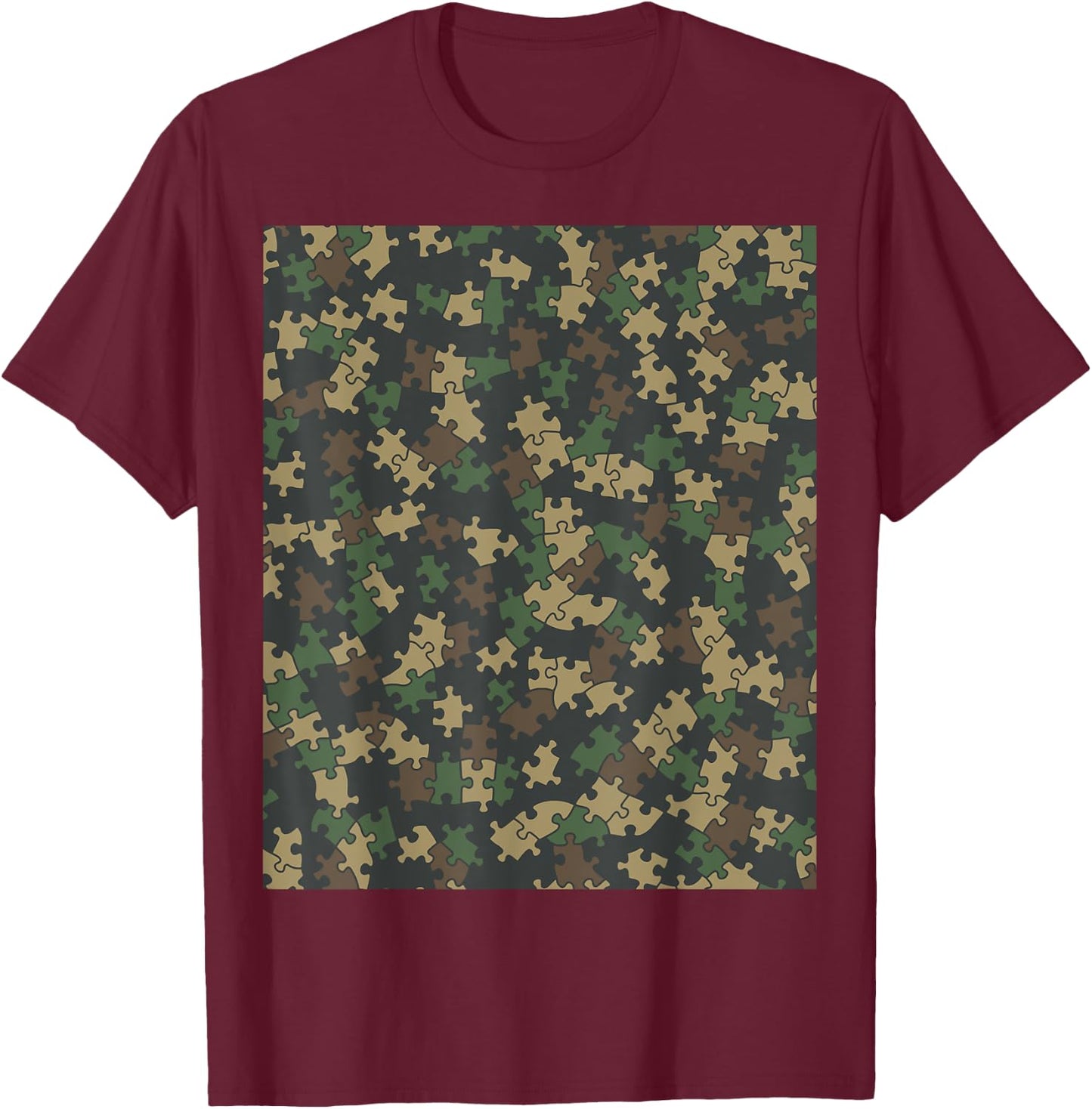 Jigsaw Puzzle Lover Pieces Camo Pattern Puzzler WOODLAND T-Shirt - T-Shirt | Maroon
