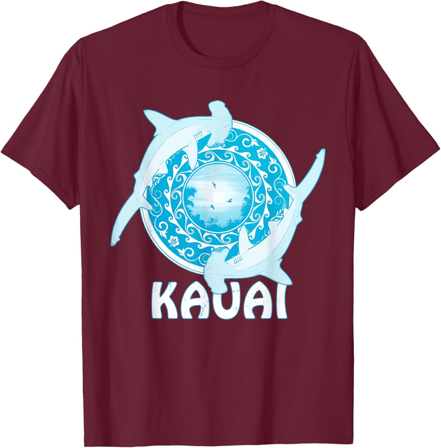 Hammerhead Shark Polynesian Design Kauai T-Shirt - T-Shirt | Maroon