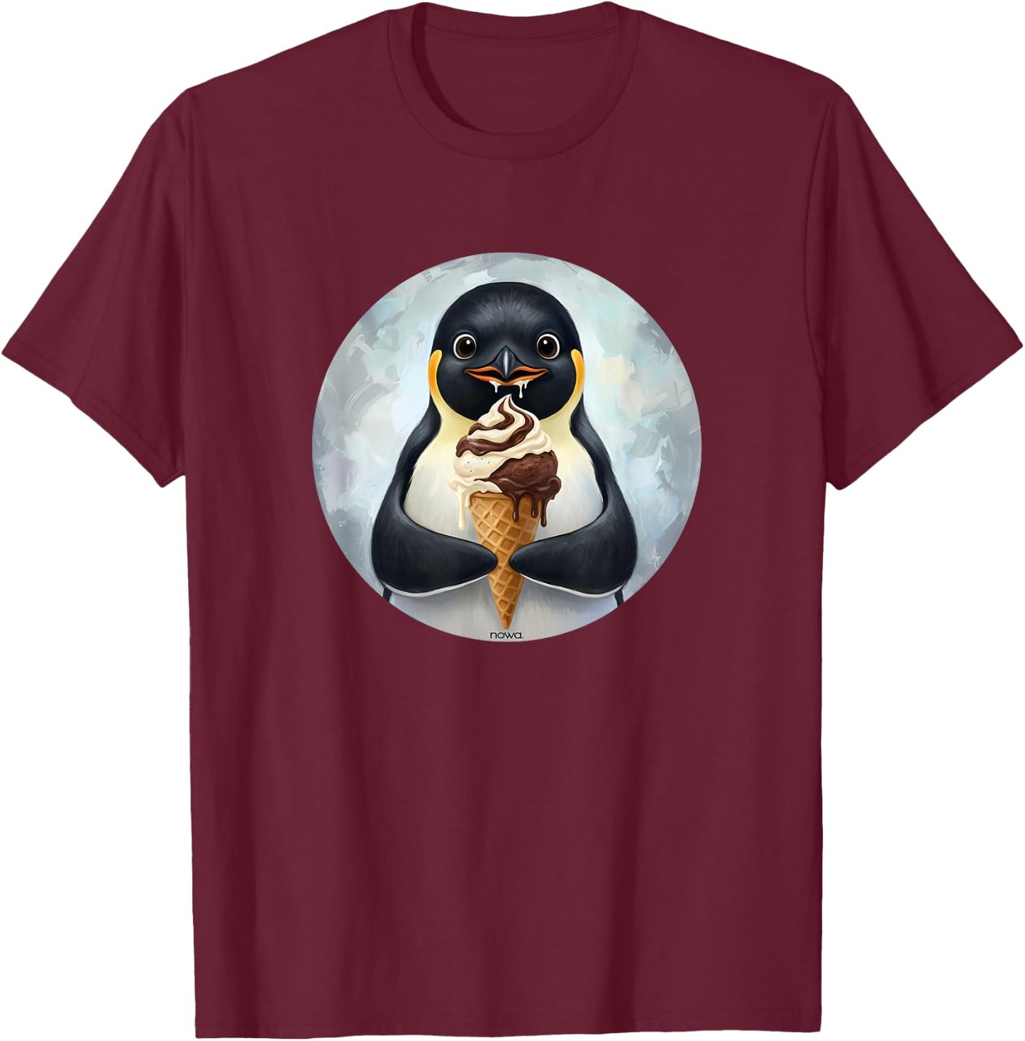 Cute and Sweet Penguin EATS ICE Cream T-Shirt - T-Shirt | Maroon