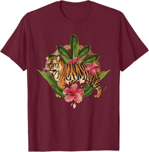Wild Tiger T shirt, Wild Jungle Tiger Fashion Graphic Design T-Shirt - T-Shirt | Maroon