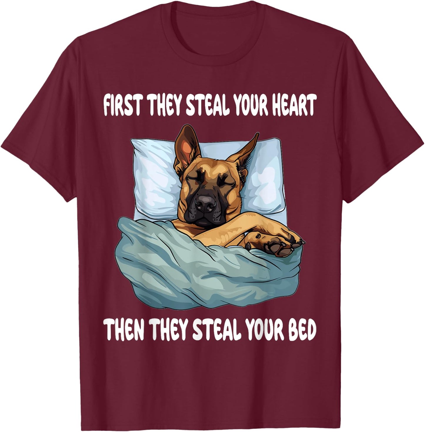 Belgian Malinois Sleeping Pajamas Nightgown T-Shirt - T-Shirt | Maroon