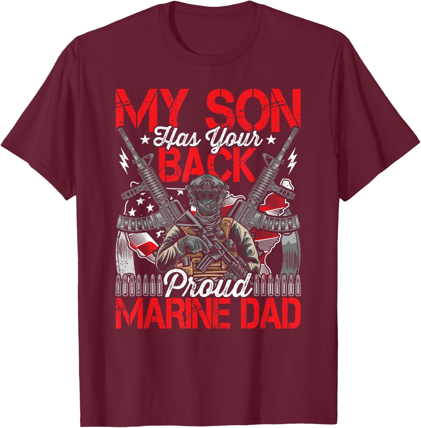 He Has Your Back - Marine - Dad Camouflage T-Shirt - T-Shirt | Maroon