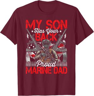 He Has Your Back - Marine - Dad Camouflage T-Shirt - T-Shirt | Maroon