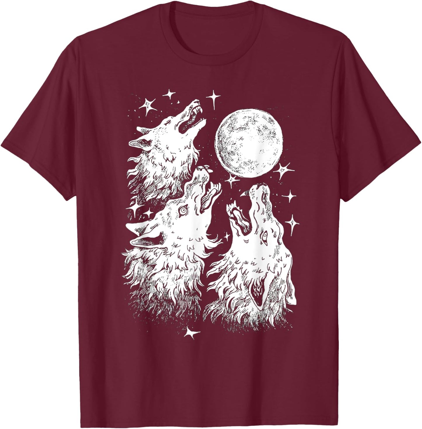 Three Wolves Howling at the Moon - Wolf Lover T-Shirt - T-Shirt | Maroon