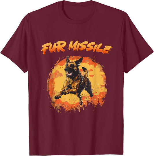 Funny Belgian Malinois Shirt - "fur missile shirt" T-Shirt - T-Shirt | Maroon
