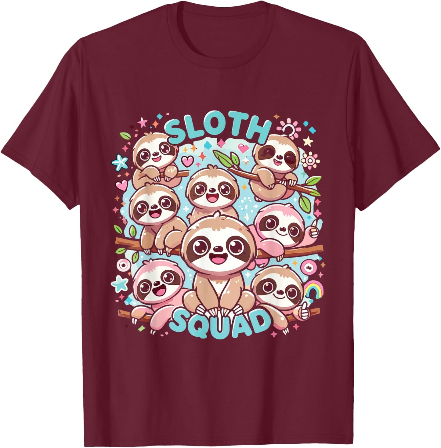 Sloth Squad Cute Sloth T-Shirt - T-Shirt | Maroon