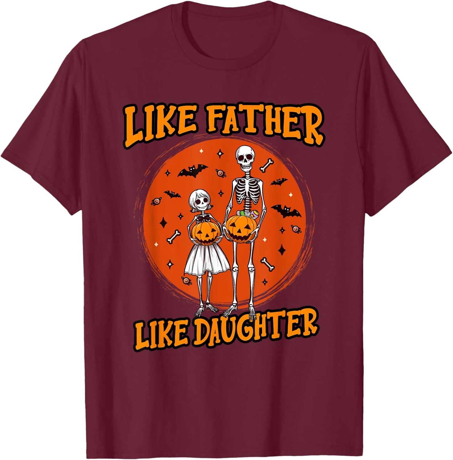 Skeleton Father Daughter Matching Halloween Costume T-Shirt - T-Shirt | Maroon