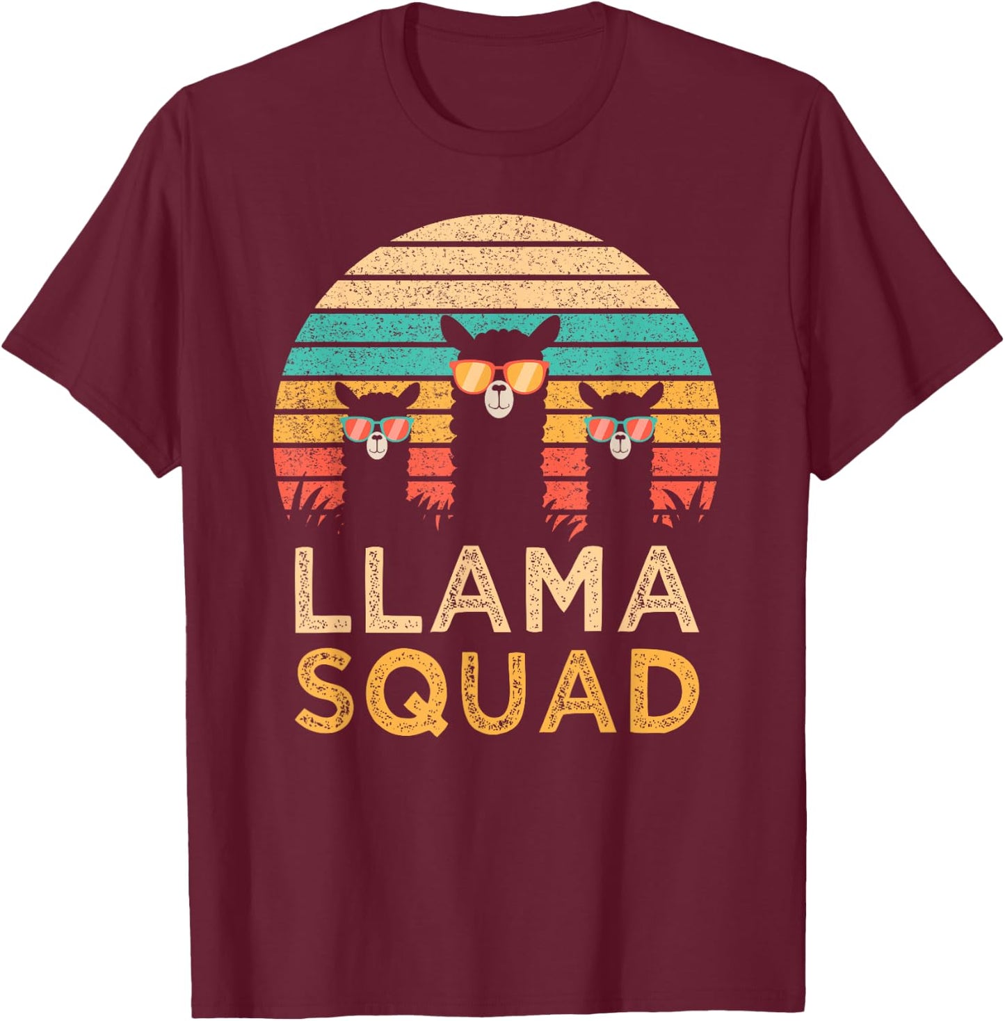 Funny Llama Squad Sunglasses Cool Llamas Vintage Gift T-Shirt - T-Shirt | Maroon