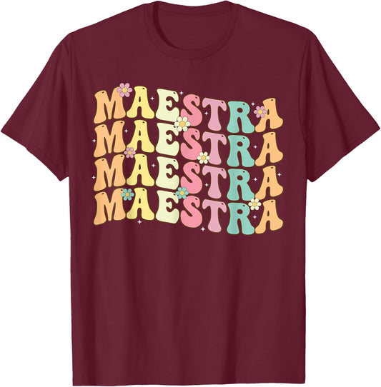Retro Groovy Maestra Back To School Spanish Teacher Women T-Shirt - T-Shirt | Maroon