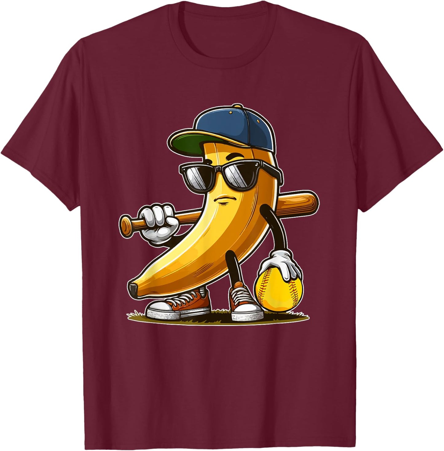 Softball Matching Player Fan Vegan Costume Banana Sunglasses T-Shirt - T-Shirt | Maroon