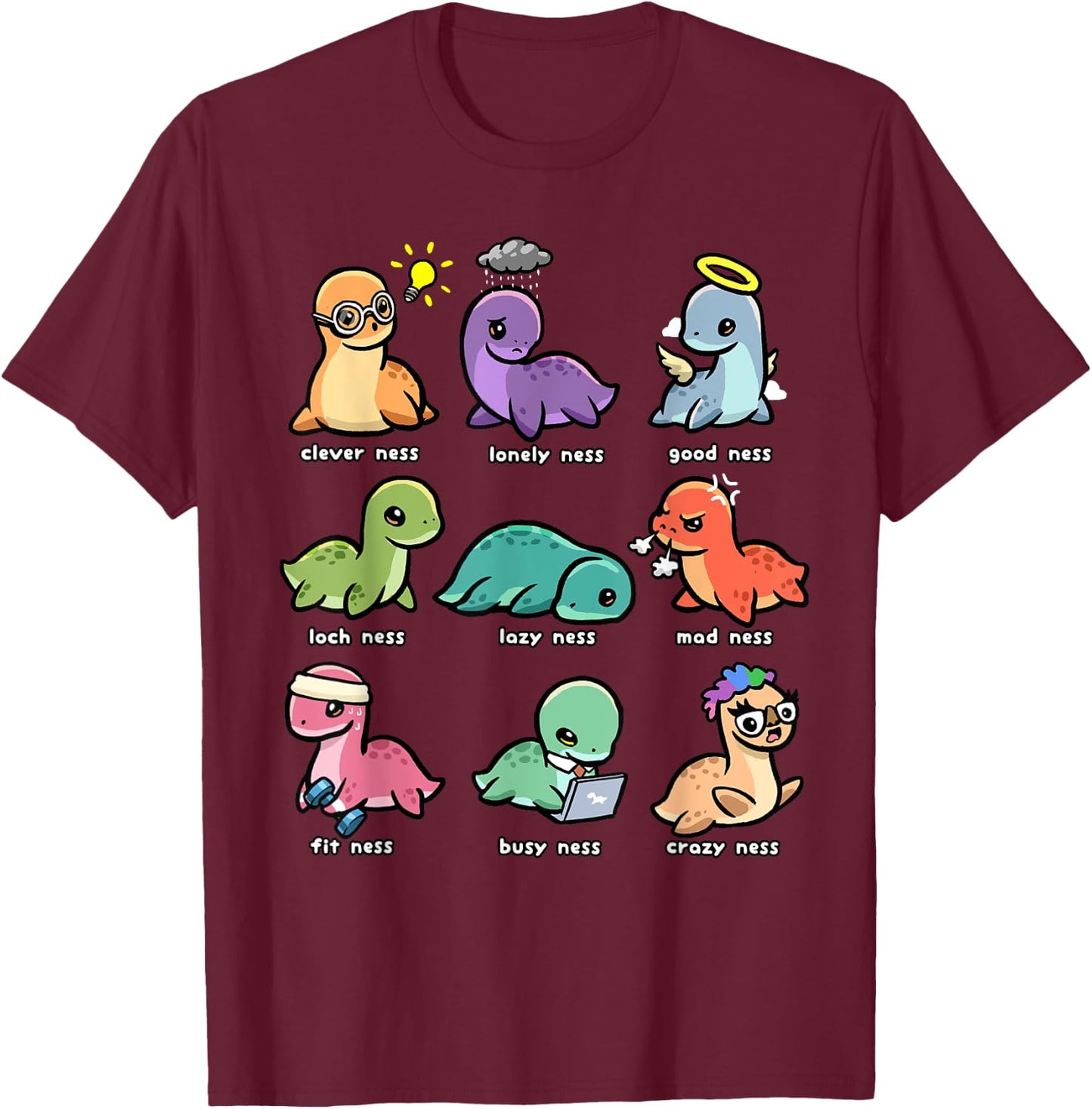 Loch Ness Monster Shirt Funny Types of Ness Cryptid Nessie T-Shirt - T-Shirt | Maroon