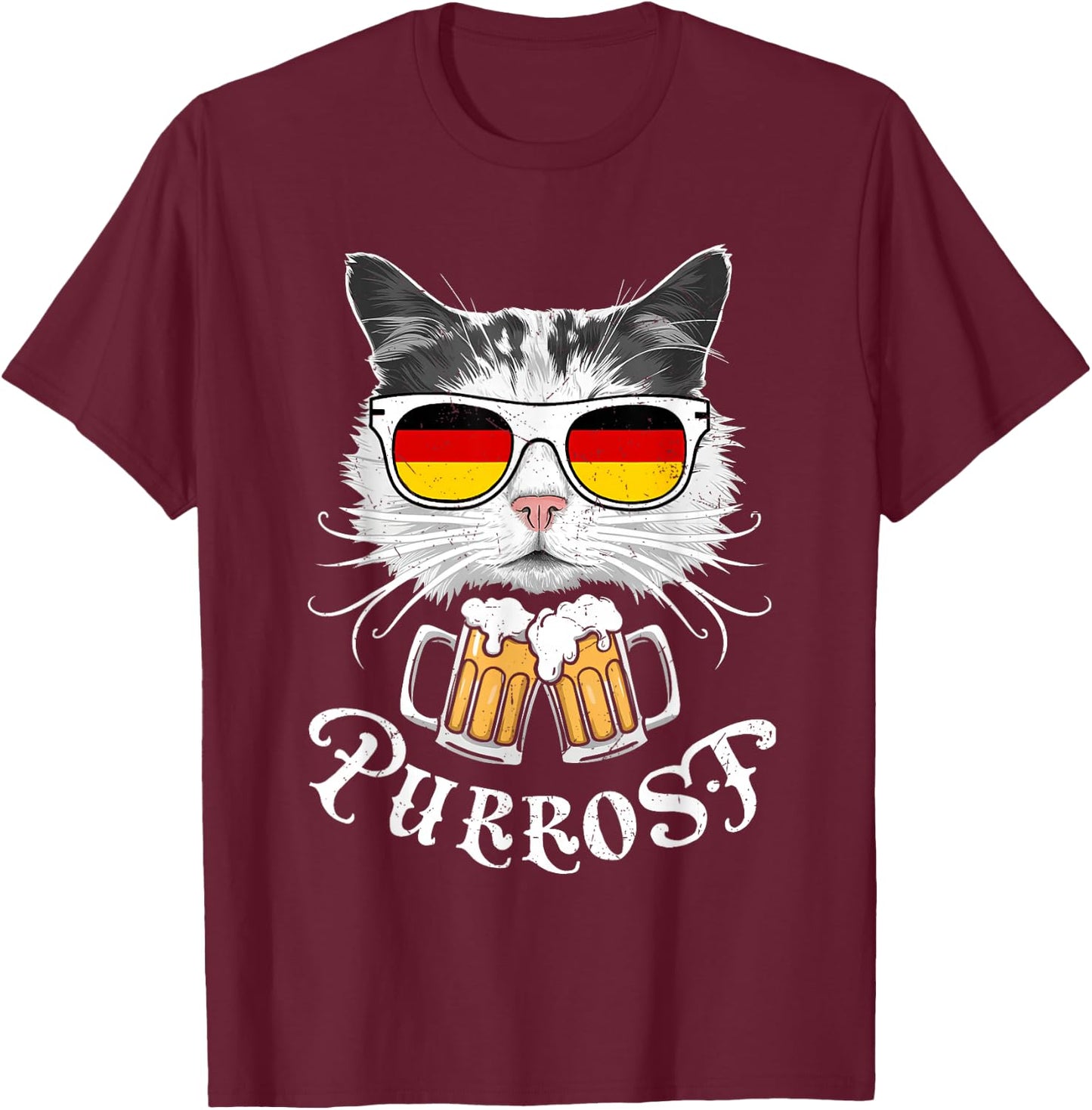 Funny Oktoberfest Cat Kitty Bavarian Drinking Beer Purrost T-Shirt - T-Shirt | Maroon