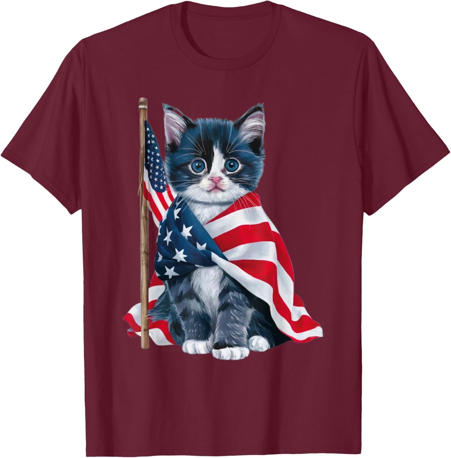 Patriotic Black Cat Shirt 4th of July Women Men Kids T-Shirt - T-Shirt | Maroon