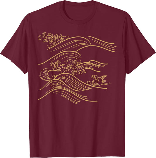 Vintage Japanese Wave Retro Art T-Shirt - T-Shirt | Maroon