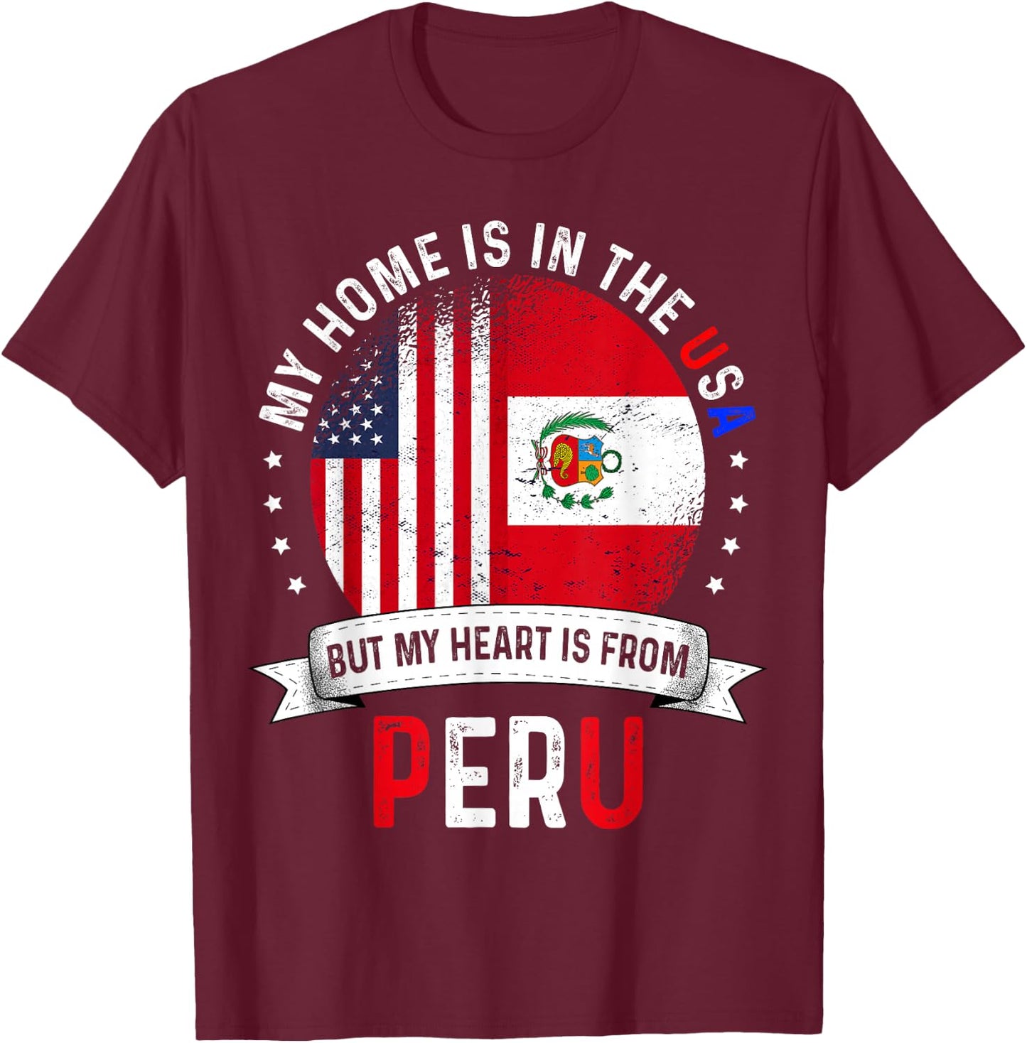 Peruvian American Patriot Heart is from Peru Flag T-Shirt - T-Shirt | Maroon