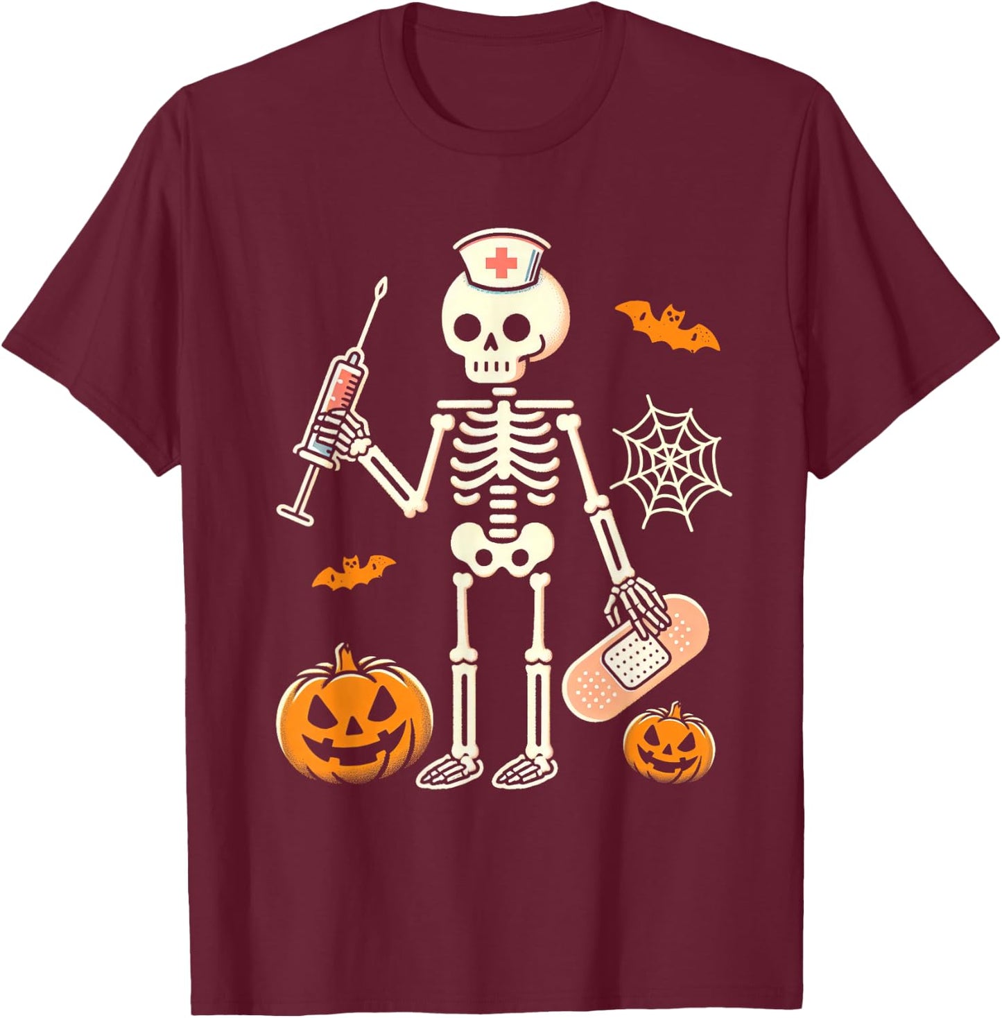 Halloween Nicu Nurse Skeleton Scrub Top Costume Women Men T-Shirt - T-Shirt | Maroon