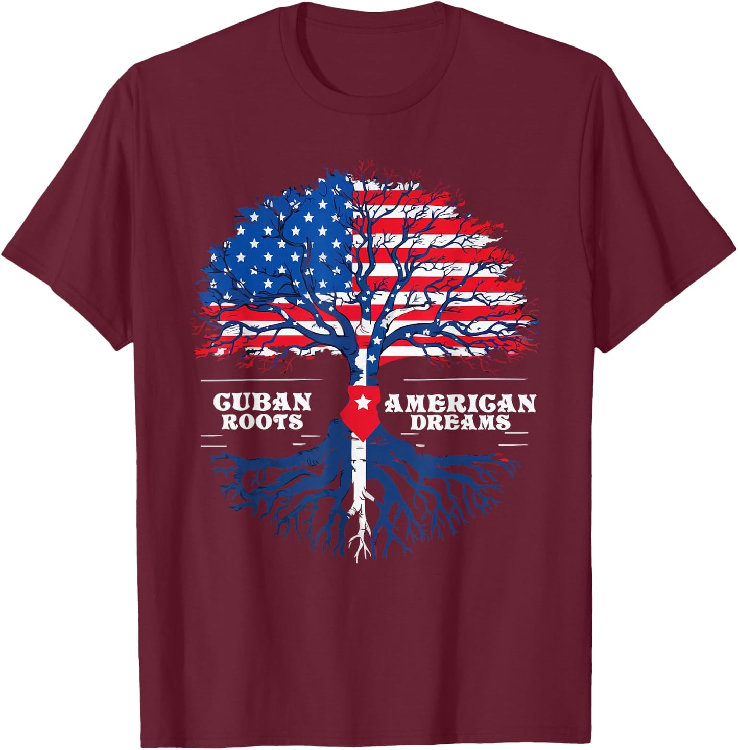 Half Cuban Half American USA Flag Cuba America T-Shirt - T-Shirt | Maroon