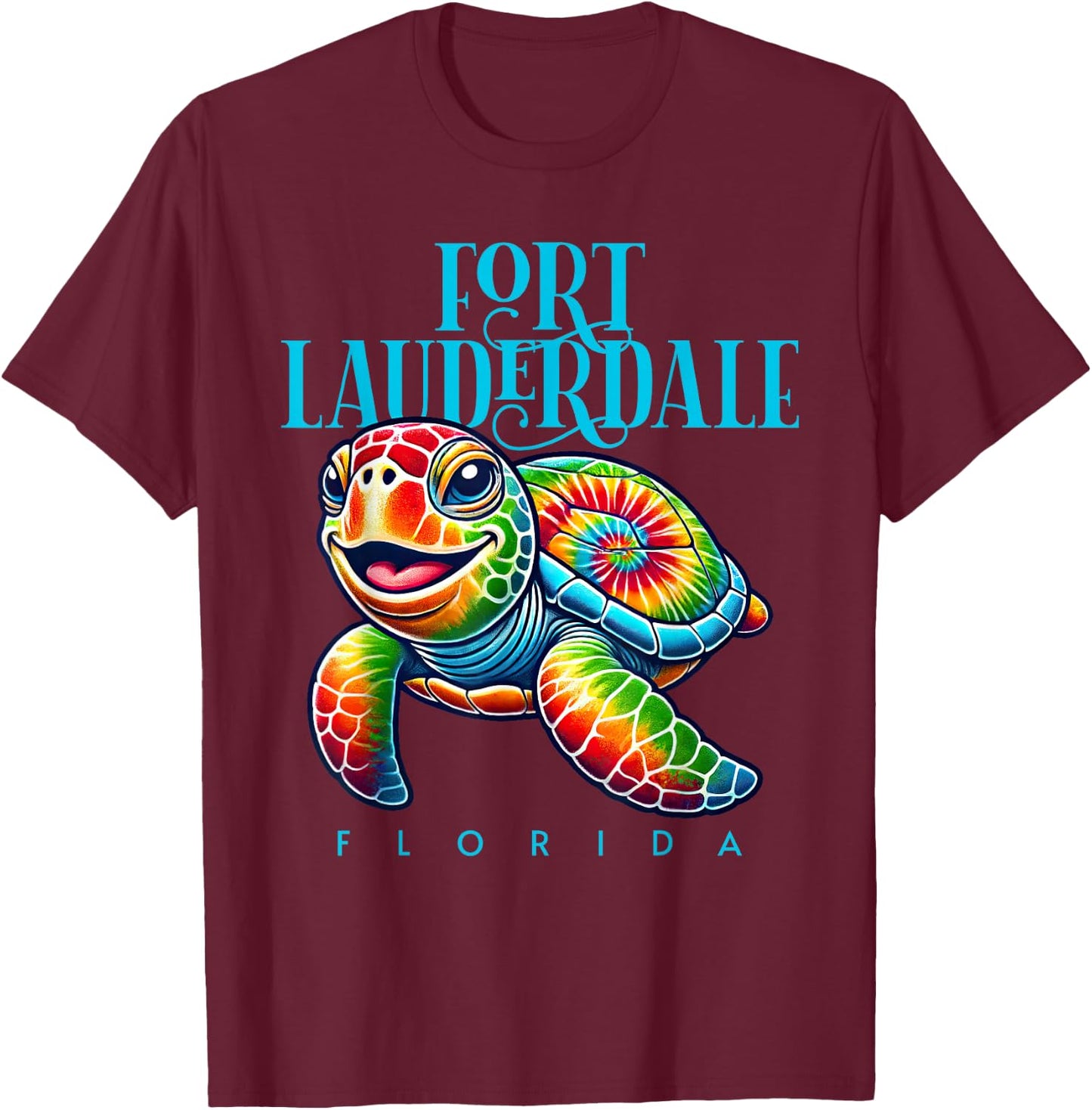 Fort Lauderdale Florida Smiling Tie Dye Sea Turtle T-Shirt - T-Shirt | Maroon