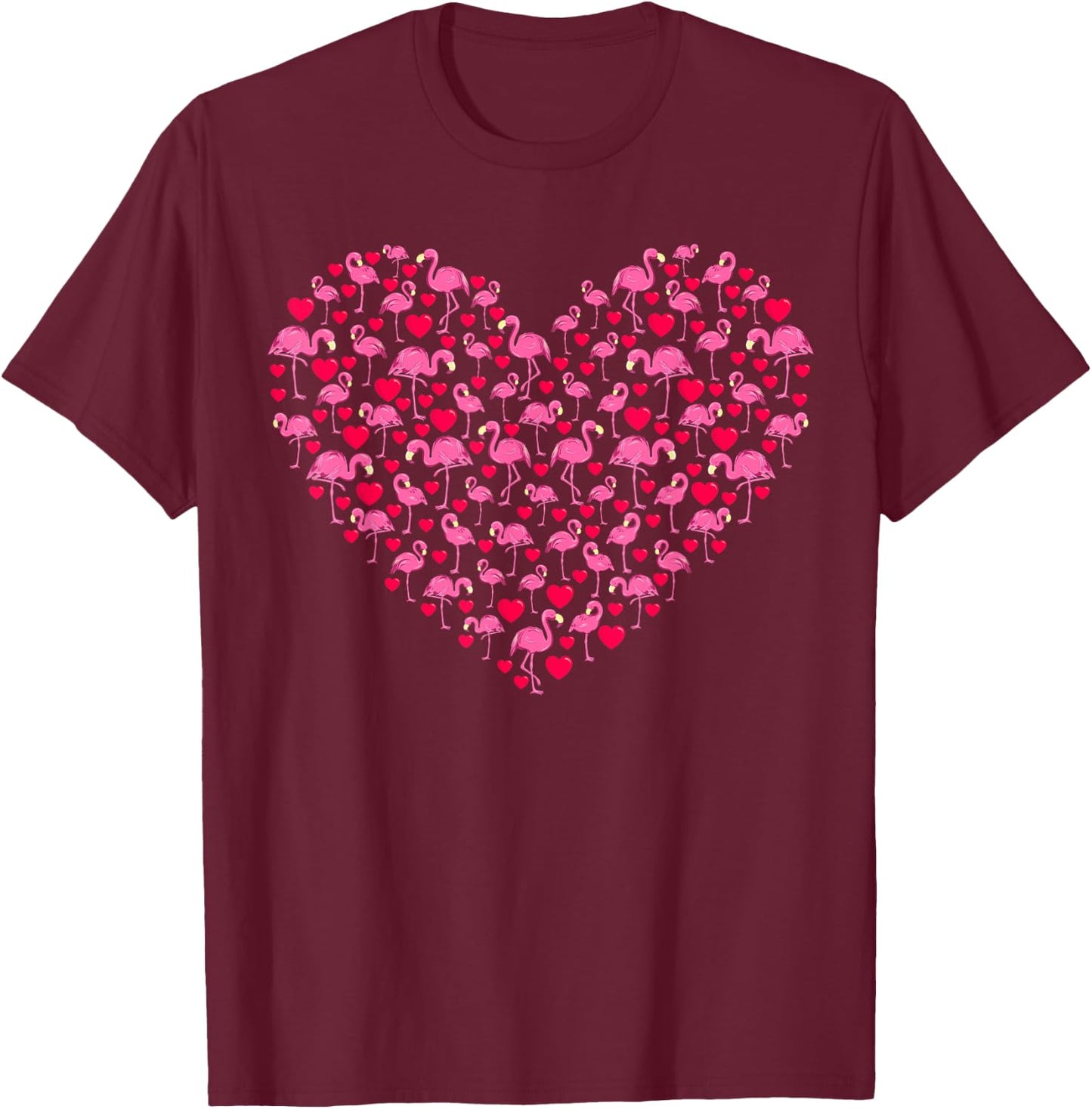 Heart Shape Flamingo Valentine's Day Flamingo Lover Couples T-Shirt - T-Shirt | Maroon