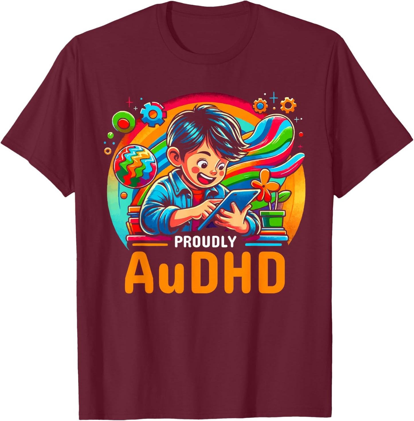 AuDHD Autism ADHD Autistic Spectrum Neurodiversity T-Shirt - T-Shirt | Maroon