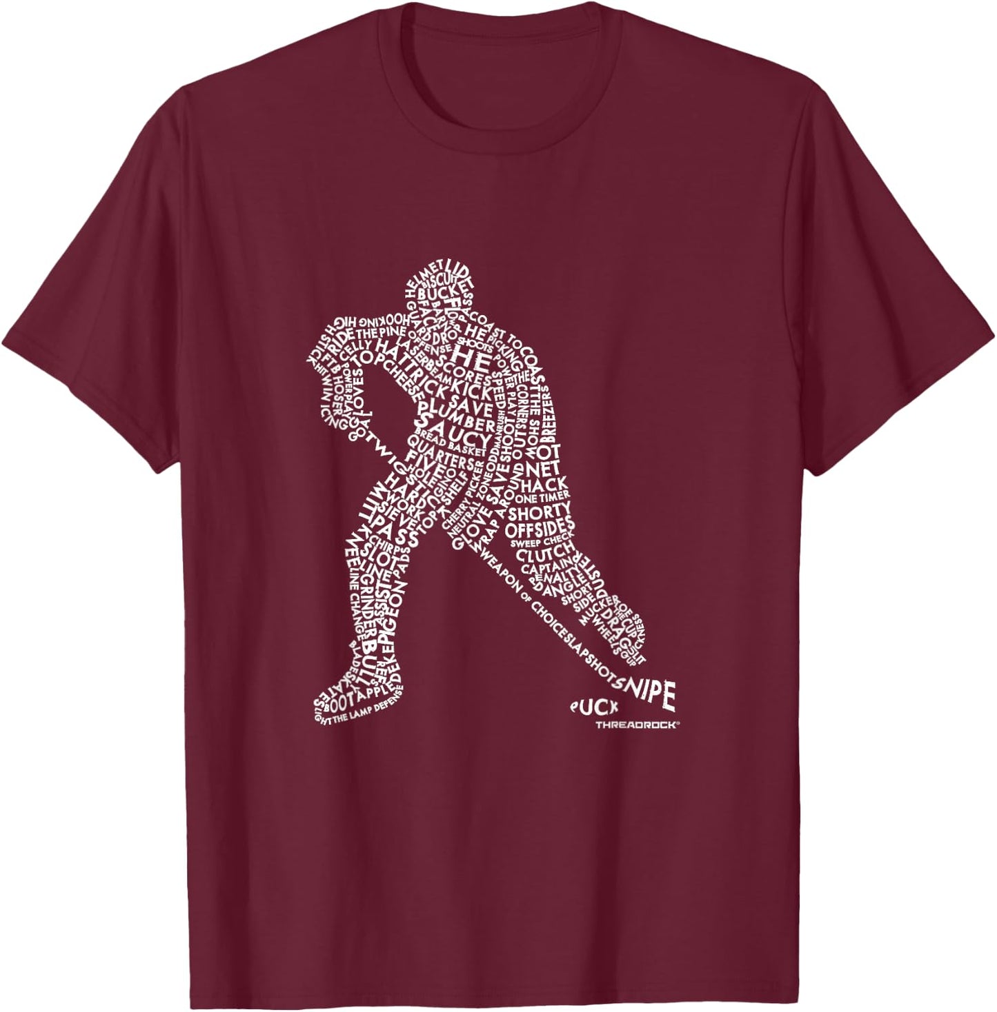 Hockey Player Typography Design T-Shirt - T-Shirt | Maroon