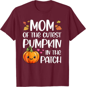 Mom Of Cutest Pumpkin In The Patch Halloween Thanksgiving T-Shirt - T-Shirt | Maroon
