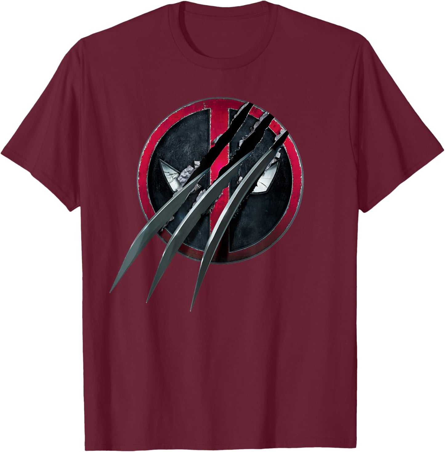 Marvel Studios Deadpool & Wolverine Slashed Icon with Claws T-Shirt - T-Shirt | Maroon