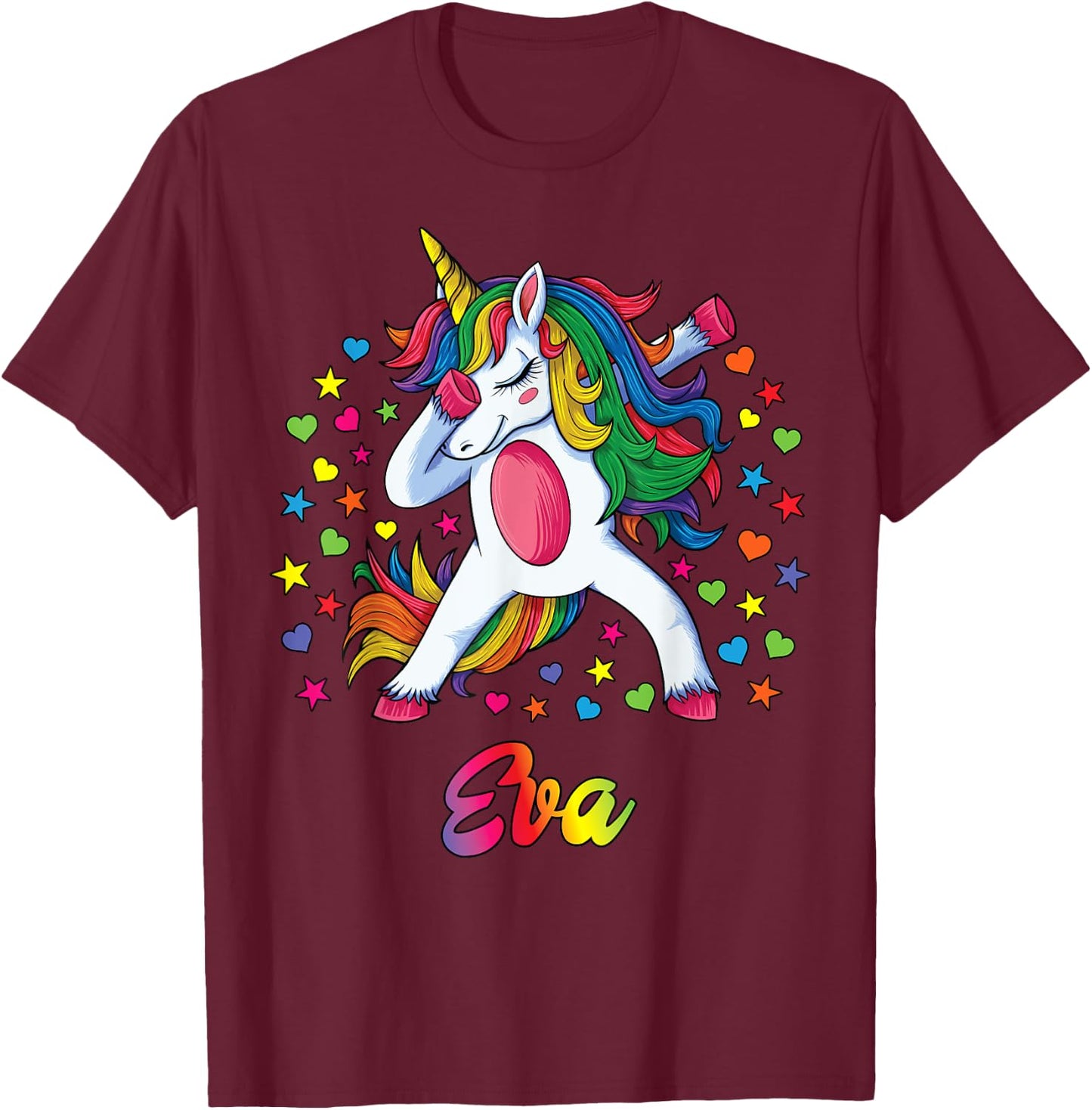 EVA Personalised Name Unicorn Girl Gift T-Shirt - T-Shirt | Maroon
